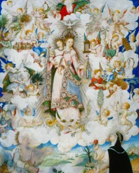 Die Jungfrau des Rosenkranzes mit der heiligen Katharina von Alexandria und der heiligen Katharina von Siena